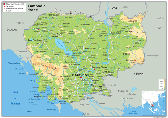 Cambodia Physical Map