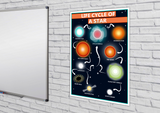 GCSE Science poster to support the study and revision of the life cycle of a star. This poster shows the many steps involved in a stars evolution, from its formation in a nebula, to its death as a white dwarf or neutron star. A nebula is a cloud of gas (hydrogen) and dust in space.