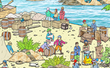 Extract from The Pirate Island tuff tray mat features pirates, treasure and sealife in a busy coastal cove Perfect for individual or small group imaginative play. Designed to fit in the Tuff Tray or the Tuff Spot.