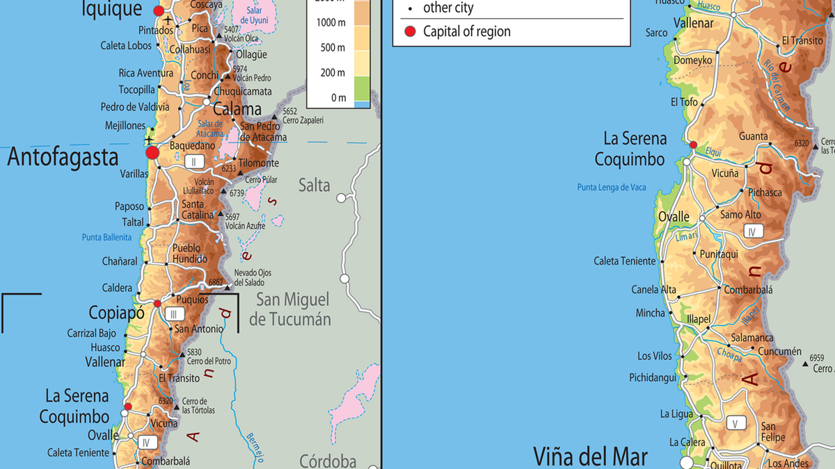 Chile Physical Map – Tiger Moon