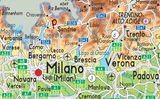 Extract of Italy physical map showing Milan