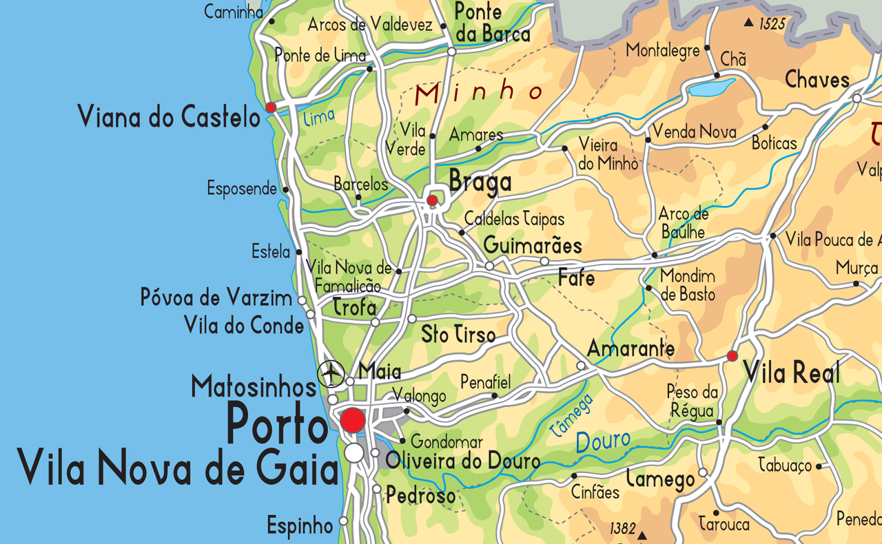 Porto Portugal map - Porto on map of Portugal (Southern Europe