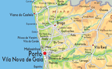 Portugal - physical map - extract showing Porto