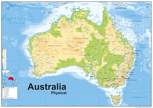 Situated in Oceania, Australia is the smallest of the seven traditional continents.  The continent includes:  Australia Tasmania New Guinea, consisting of Papua New Guinea and Western New Guinea  Large settlements include:  Melbourne Sydney Brisbane Perth Adelaide Canberra Hobart Darwin
