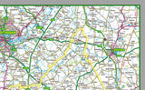 Exerpt from 1:100,000 detailed map of Leicestershire, a county in the Midlands of England, UK. This map covers the City of Leicester and towns: Loughborough Hinckley Melton Mowbray Market Harborough