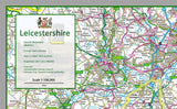 Exerpt from 1:100,000 detailed map of Leicestershire, a county in the Midlands of England, UK. This map covers the City of Leicester and towns: Loughborough Hinckley Melton Mowbray Market Harborough