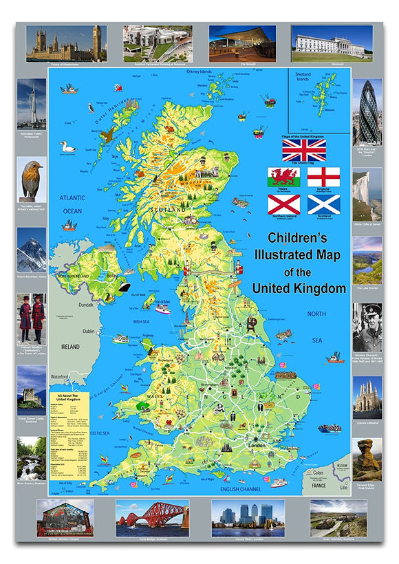 Children's Pictorial Illustrated Map of the United Kingdom