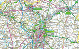 Exerpt from 1:100,000 detailed map of Leicestershire, a county in the Midlands of England, UK. This map covers the City of Leicester and towns: Loughborough Hinckley Melton Mowbray Market Harborough