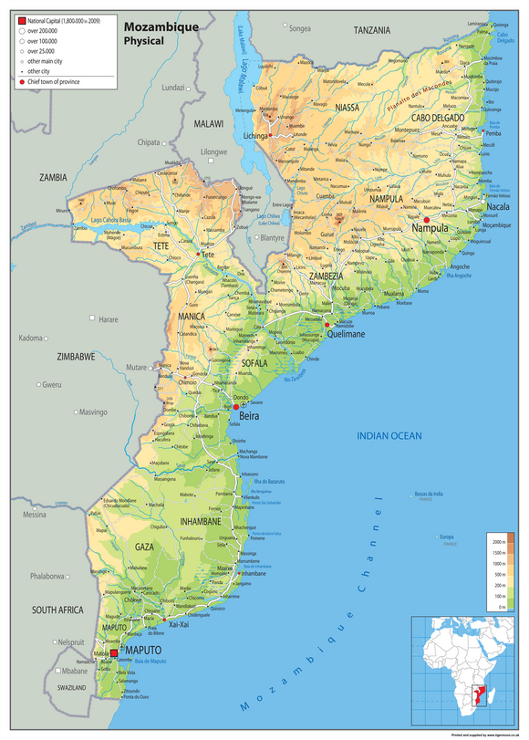 Mozambique Physical Map