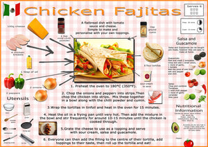 Simple Recipes For Children - Poster Set - Pizza, Chicken Fajitas, Omelette