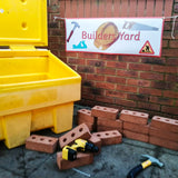 Designed for outdoor play areas, the Builders Yard banner is made of heavy duty weatherproof vinyl and comes with brass eyelets so it can be easily hung outside. Useful to designate play areas in preschool, nurseries and primary school playgrounds. Available in 2 sizes.