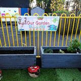 Designed for outdoor play areas, the Our Garden banner is made of heavy duty weatherproof vinyl and comes with brass eyelets so it can be easily hung outside. Useful to designate play areas in preschool, nurseries and primary school playgrounds.