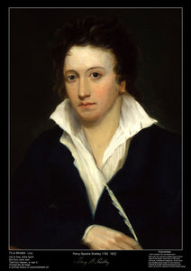 Percy Bysshe Shelley was one of the major English romantic poets, who is regarded by some as being among the finest lyric and philosophical poets in the English language and one of the most influential.  This educational poster includes the poets year of birth and death,signature and the opening verses from his two most famous poems "To A Skylark" & "Ozymandias".