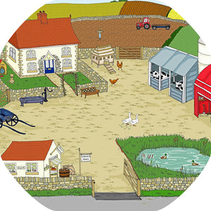 The Sarah's Farm tuff tray mat features farm animals, a farm shop, duck pond, tractor and stables all in a rural setting. Perfect for individual or small group imaginative play.  Designed to fit in the Tuff Tray or the Tuff Spot.