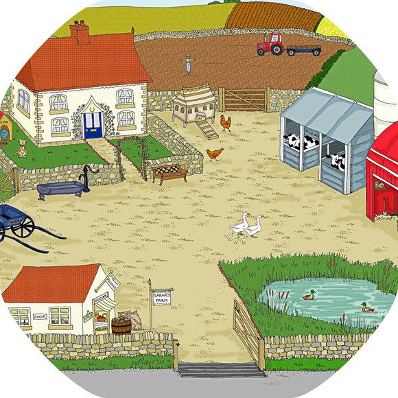 The Sarah's Farm tuff tray mat features farm animals, a farm shop, duck pond, tractor and stables all in a rural setting. Perfect for individual or small group imaginative play.  Designed to fit in the Tuff Tray or the Tuff Spot.