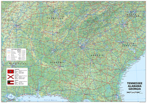 Tenessee, Alabama, Georgia USA Map