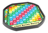 The personalised Mini 1-100 Number Grid Centipede mat is ideal for use with a Tuff Tray and features your nursery, preschool, school or child's name underneath! The 1-100 number grid encourages numeracy. Use it to spot number sequences, learning to count on and back, addition, subtraction and times tables.