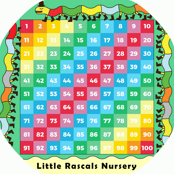 The personalised 1-100 Number Grid Centipede mat is ideal for use with a Mini Tuff Tray and features your nursery, preschool, school or child's name underneath! The 1-100 number grid encourages numeracy. Use it to spot number sequences, learning to count on and back, addition, subtraction and times tables.