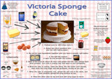 Simple Recipes For Children - Set of 6 Posters - Pizza, Chicken Fajitas, Omelette, Shepherd's Pie, Spaghetti Bolognese, Victoria Sponge