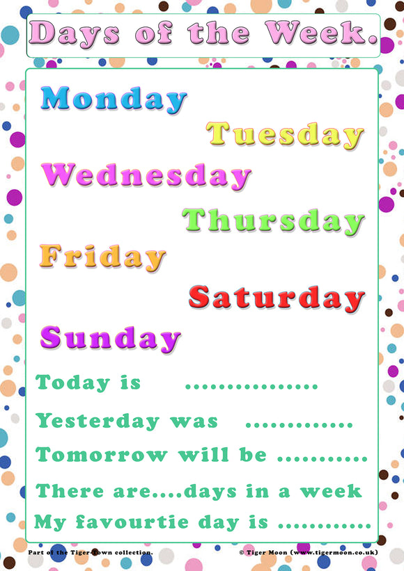 Days of the week poster - A2