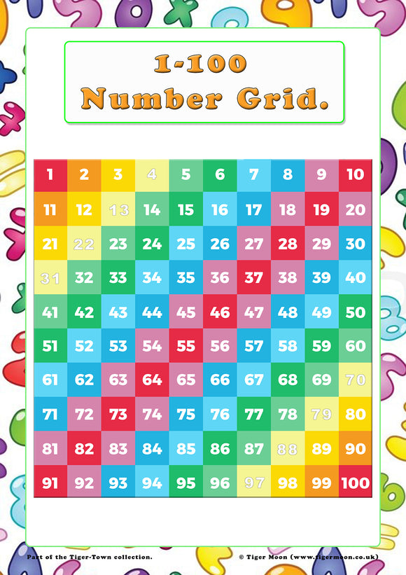 1-100 number grid poster - A2
