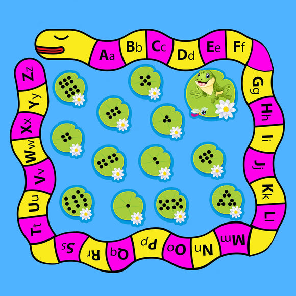 Alphabet Snake & Number Lily Pads Mat is ideal for use with our Tiger Play Tray. Early literacy and numeracy in one mini tuff tray mat! The alphabet snake introduces early letter recognition and the lily pads have number dot formations from 1-12.  Hop from pad to pad to encourage early numeracy and addition, or find or think of words beginning with the letters on the alphabet snake!