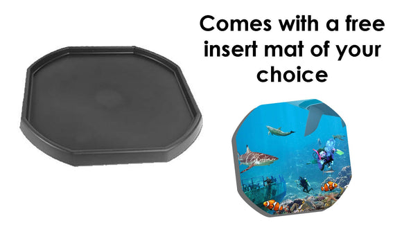 A black plastic Tuff Tray and a choice of one of our MANY insert mats! They're perfect for individual or small group play. The trays enable children to add water, toys, sand, pebbles and leaves to create interesting small environments.  Included in this bundle:      One black tray     One mat of your choice