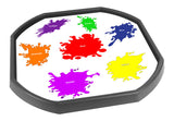 The paint splash mat is ideal for use with a mini Tuff Tray. Use it to introduce and discuss shades of colour and matching small objects to the rainbow coloured paint splats This tuff tray insert is also labelled with the names of the colours. Designed to fit in the Tuff Tray or the Tuff Spot.