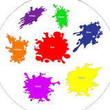The paint splash mat is ideal for use with a Tuff Tray. Use it to introduce and discuss shades of colour and matching small objects to the rainbow coloured paint splats This tuff tray insert is also labelled with the names of the colours. Designed to fit in the Tuff Tray or the Tuff Spot.