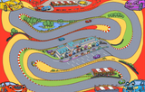 A bright detailed racing track play mat with fun cars characters - children will love racing their car toys around this colourful, bright play mat.