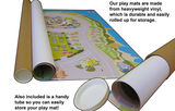 This countryside playmat has a small village, a church, a dairy farm, a sheep farm and an agricultural farm. Children can sort and classify animals as they place them in the fields, herd the cows from the fields to their milking sheds and discover what vegetables are sold in the Farm Shop. Find the features of the countryside and introduce new geographical vocabulary or follow the river to the sea.
