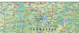 Tenessee, Alabama, Georgia USA Map