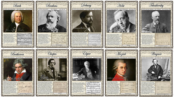 Set of 10 Music Composer Posters A3