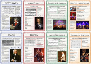 GCSE English posters to support the study and revision of edexel GCSE Music.  The A3 posters feature the following areas of study:      Beethoven     Bach     Purcell     Queen     Stephen Schwartz     John Williams     Afro Celt Sound System     Esperanza Spalding 