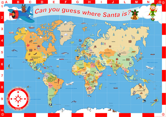 Christmas Our Amazing World Map - Can you guess where Santa is?  Size 1 x 0.7m
